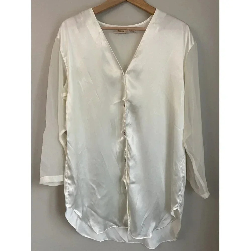 Vintage Victoria's Secret Nightshirt Cream Sheer Gold Small S